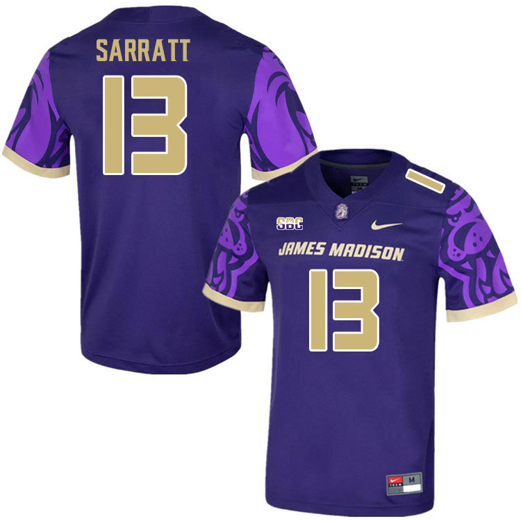 Men-Youth #13 Elijah Sarratt James Madison Dukes College Football Jerseys Stitched Sale-Purple